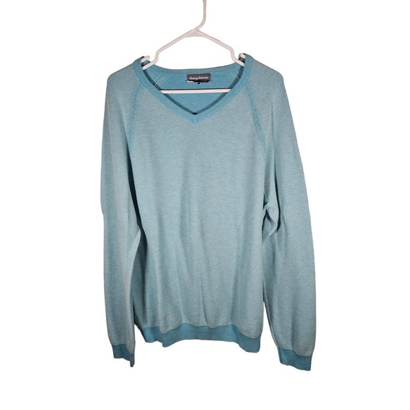 Tommy Bahama Men's 100% Pima‎ Cotton Sweater Light Blue Reversible Large - Picture 1 of 8